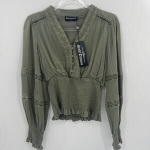 New SCARLET DARKNESS Smocked Waist Shirt Size S V-Neck Pullover Whimsy Goth Top